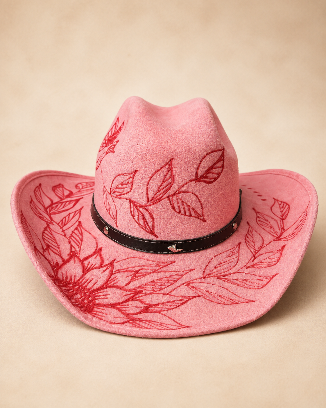 Pink Western Cowboy Hat with Floral Engraving