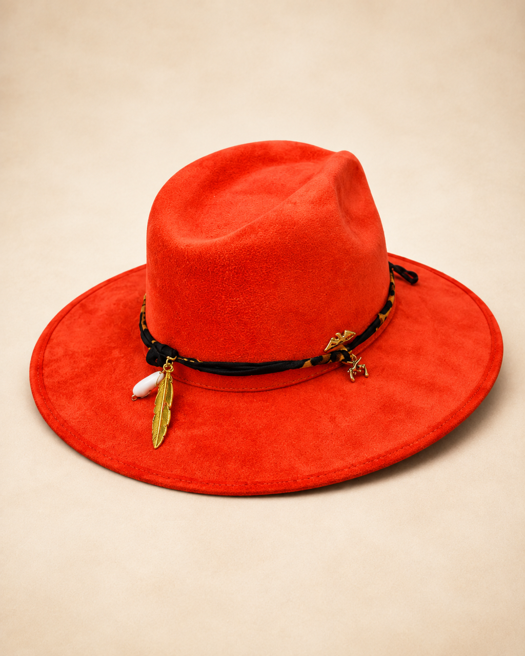 Red Western Cowboy Hat with Leopard Scarf Band