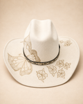 White Western Cowboy Hat with Butterfly, Floral & Black Band