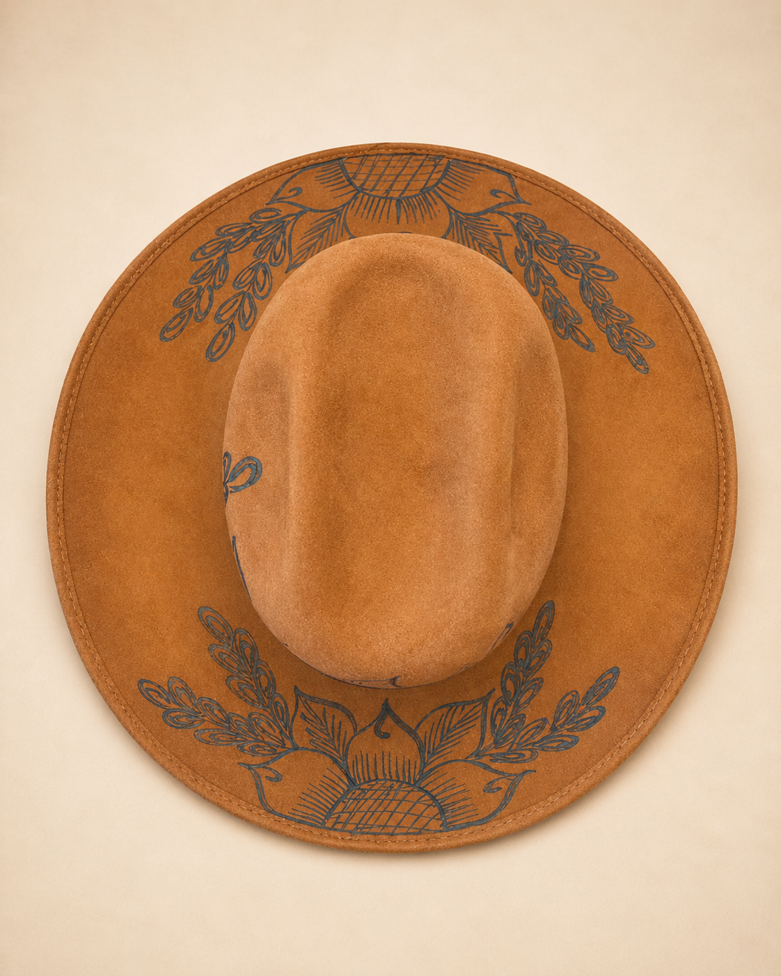 Brown Western Cowboy Hat with Engraved Branch Detail