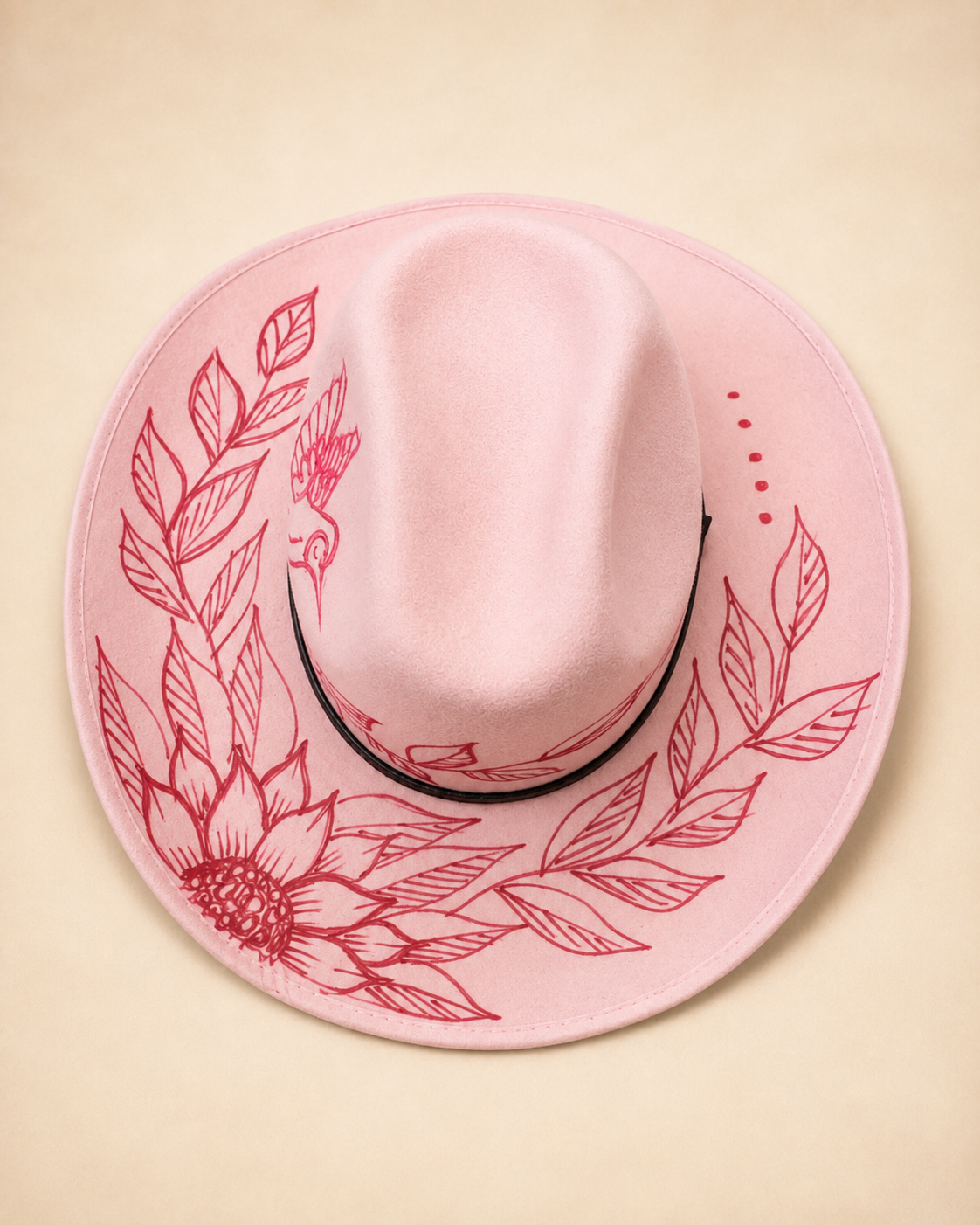 Pink Western Cowboy Hat with Floral Brim Engraving