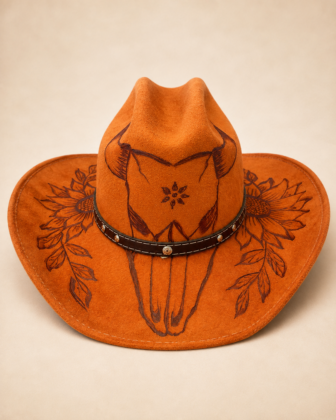 Honey Western Cowboy Hat with Burned-Style Engraving