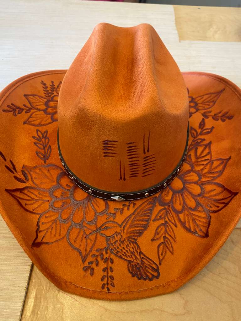 Honey Western Cowboy Hat with Burned-Style Engraving