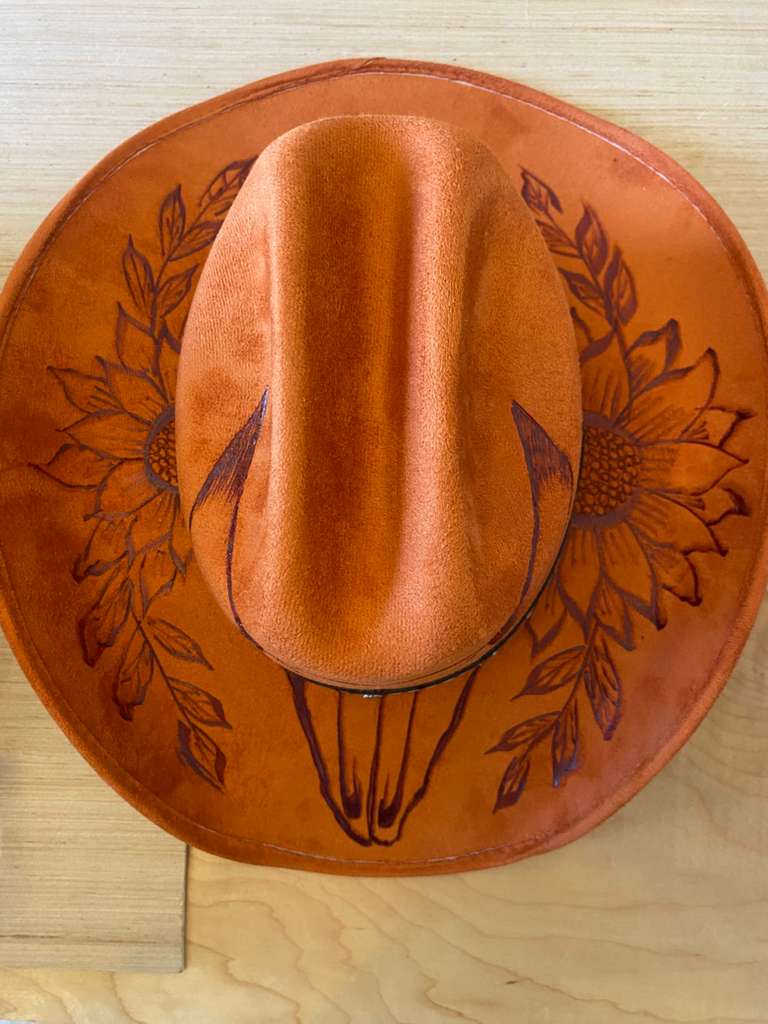 Honey Western Cowboy Hat with Burned-Style Engraving