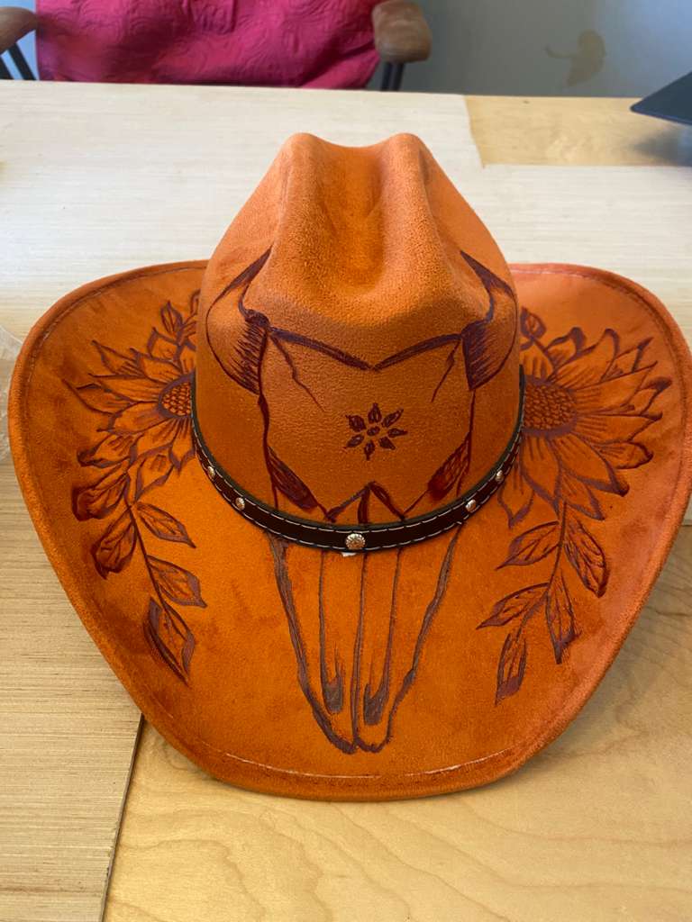 Honey Western Cowboy Hat with Burned-Style Engraving