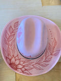 Pink Western Cowboy Hat with Floral Brim Engraving