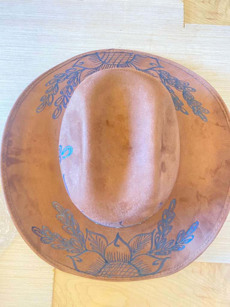 Brown Western Cowboy Hat with Engraved Branch Detail