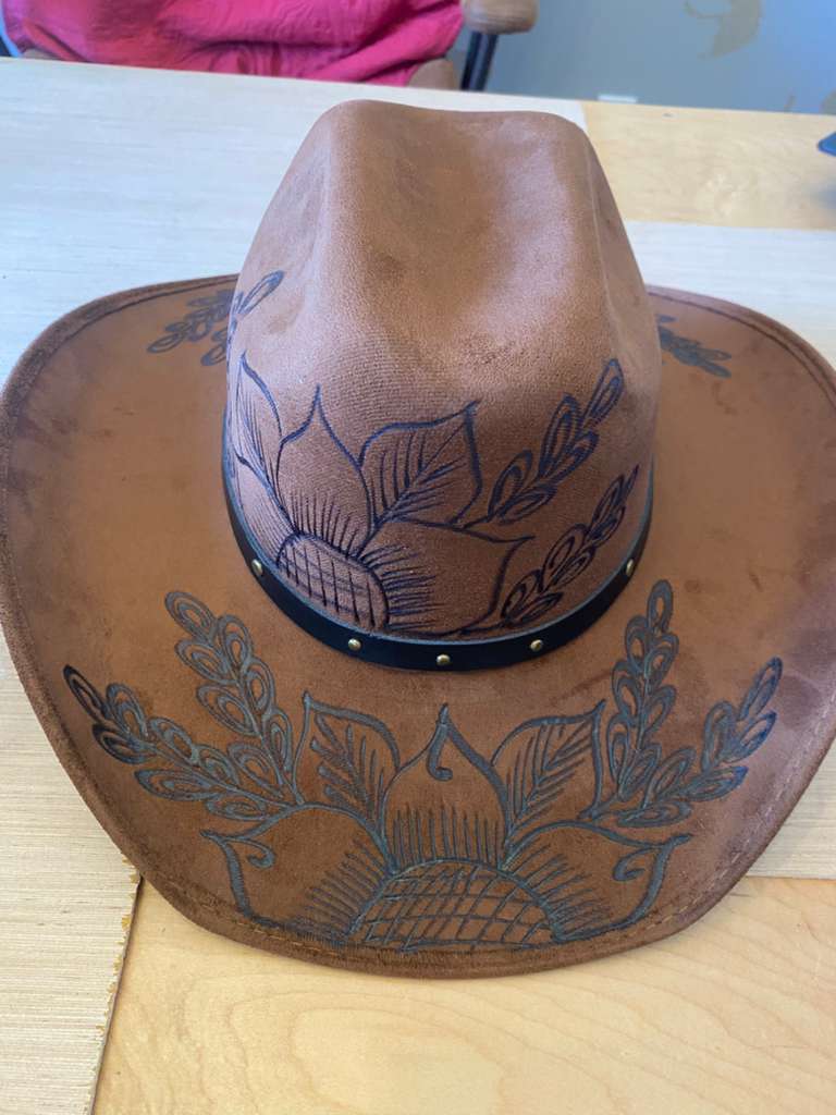 Brown Western Cowboy Hat with Engraved Branch Detail