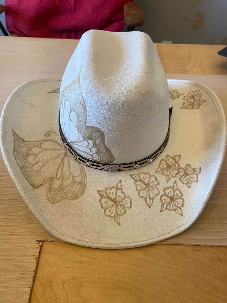 White Western Cowboy Hat with Butterfly, Floral & Black Band