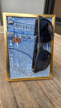 Denim pocket butterfly frame display