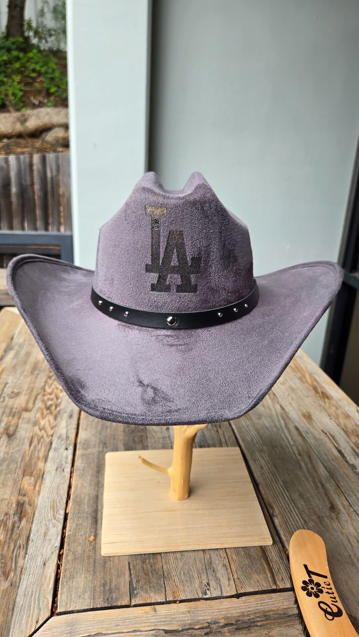 Gray LA western cowboy hat with studded black band