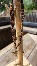 Leopard fabric western necklace with gold bull skull charm