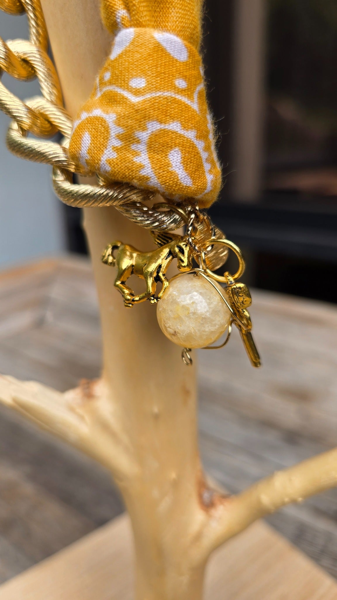 Yellow bandana gold chain necklace with horse charm detail