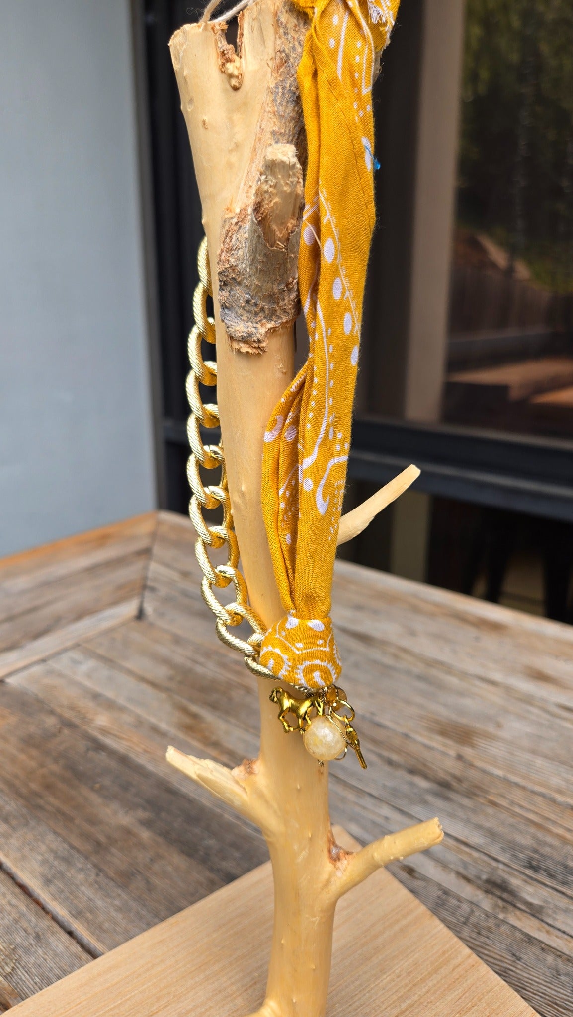 Yellow bandana gold chain necklace with horse charm